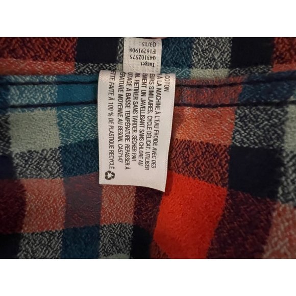 Merona men’s XL red blue plaid button-down flannel long sleev - Picture 12 of 14